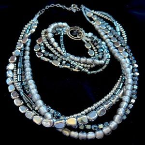 SILPADA Hematite and sterling multi strand necklace, earrings and bracelet set